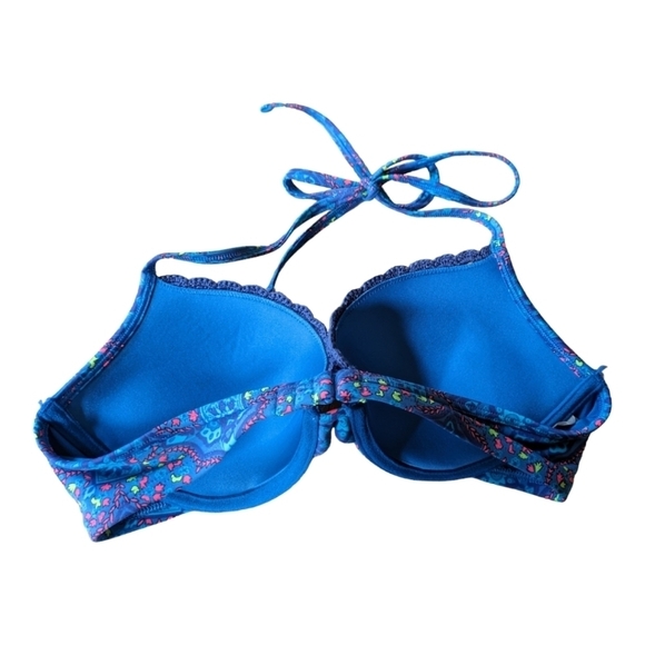 ⭐Aerie Blue Floral Crochet Push Up Bikini Top Size 34C GUC - Picture 2 of 4